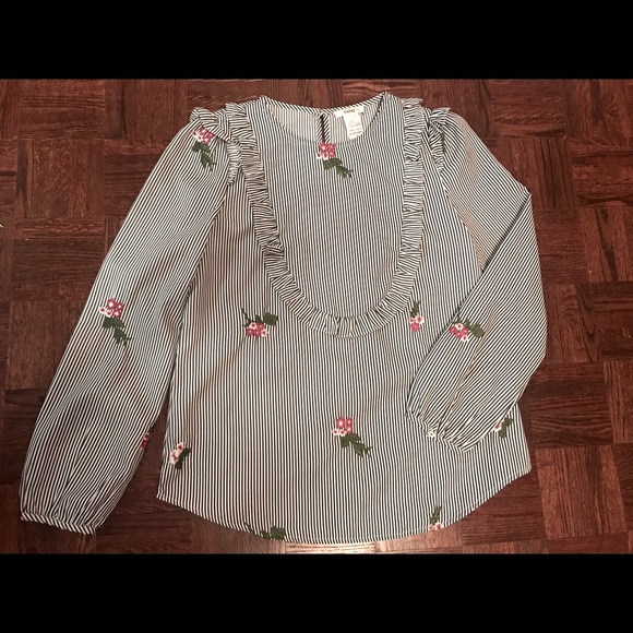 Blouse with blue and white stripe and flowers - Picture 1 of 3